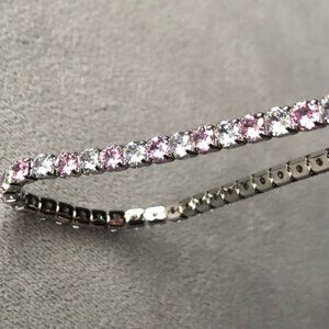 Pink  White Crystal Bracelet ~ Silver Tone ~ Brand New